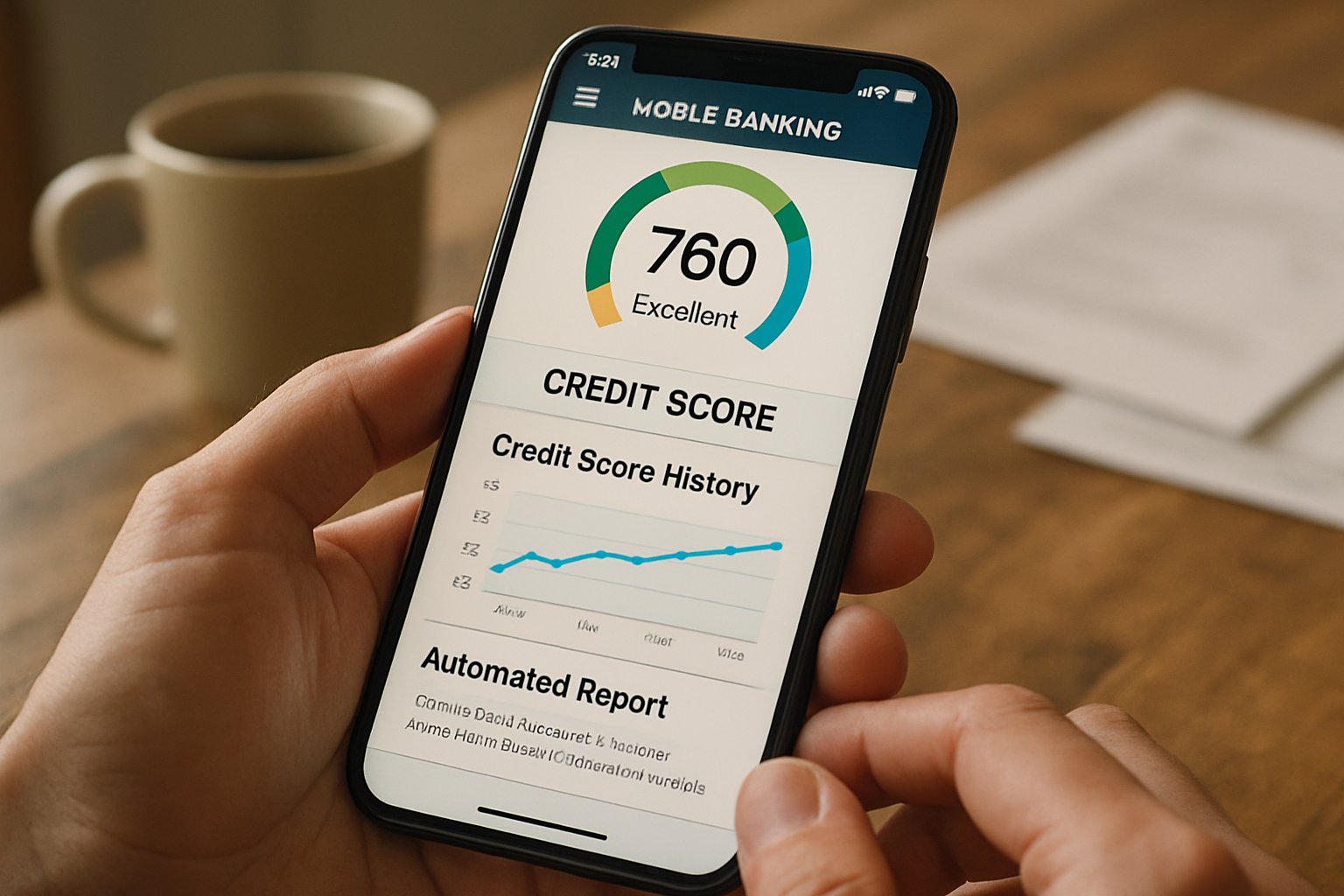Individual checking Automated Credit Scoring on a mobile banking app at home.