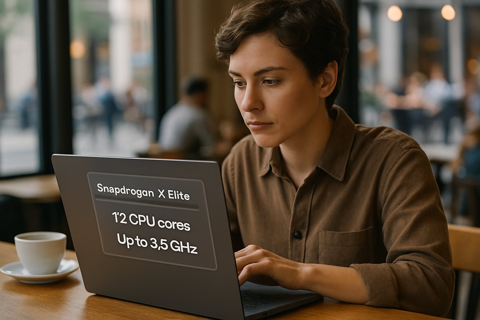 Mobile Silicon Windows laptop in real-world café setting