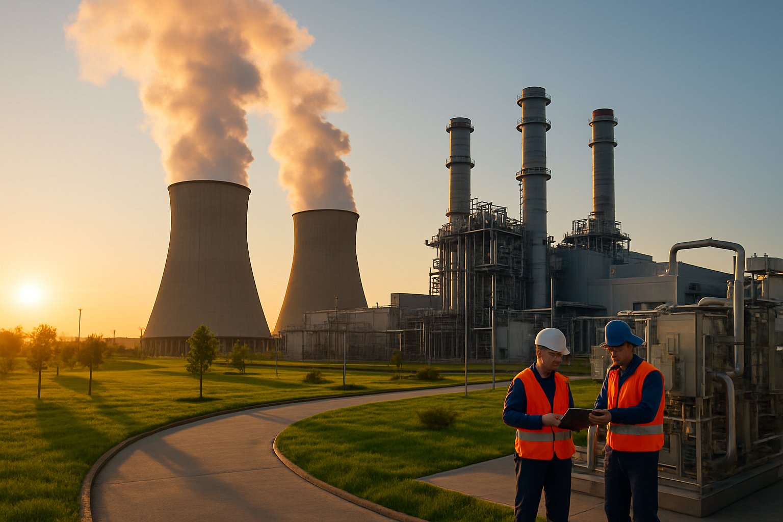 AI Power Analysis focuses on gas project workers at a modern power plant.