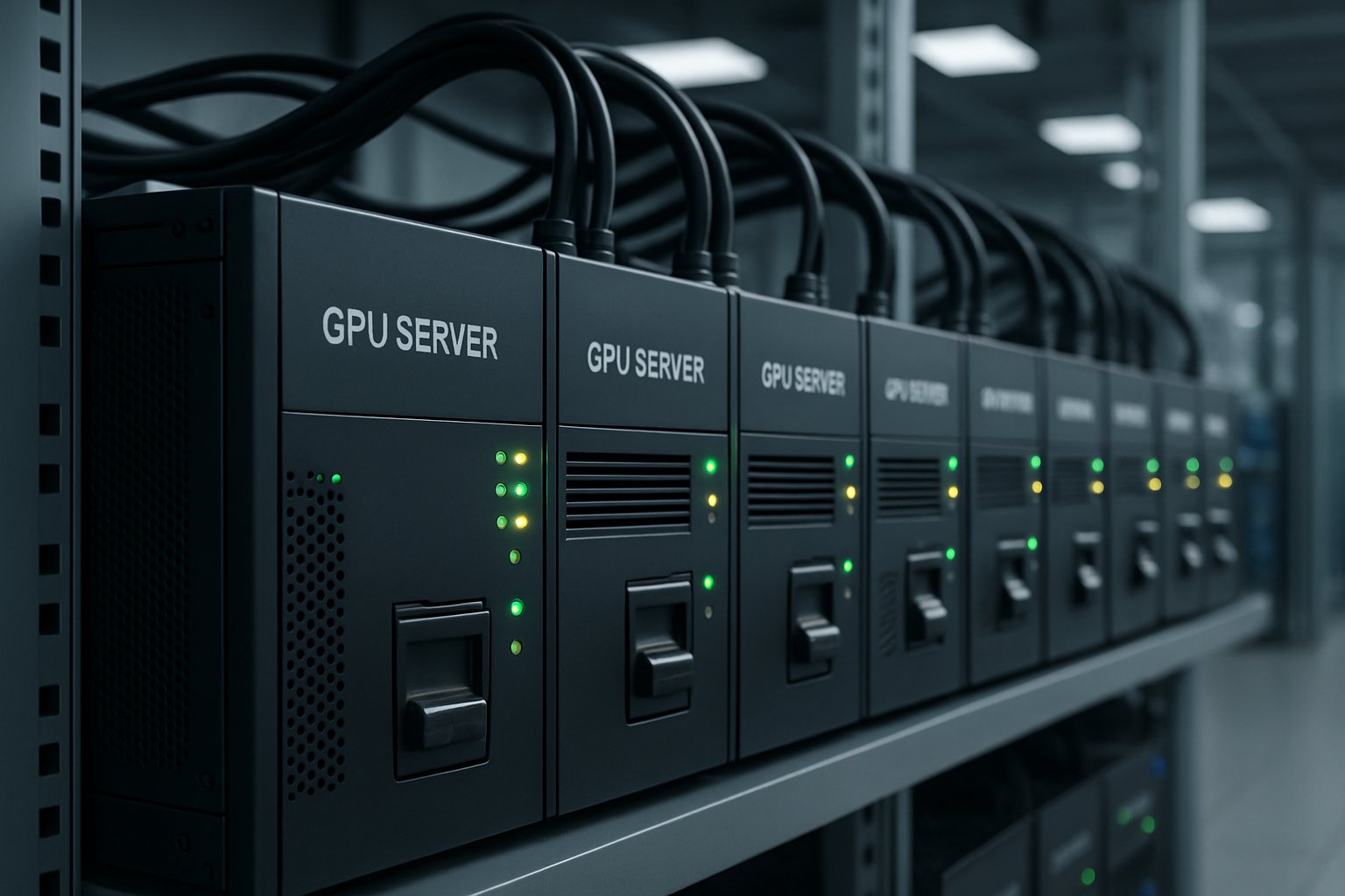 Energy-efficient GPU servers optimizing LLM Efficiency in a modern data center.