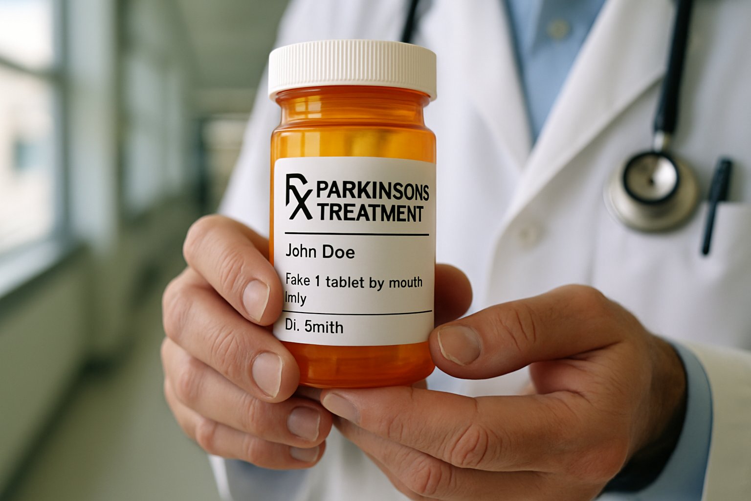 Doctor holding new Parkinson’s prescription enabled by AI Drug Discovery.