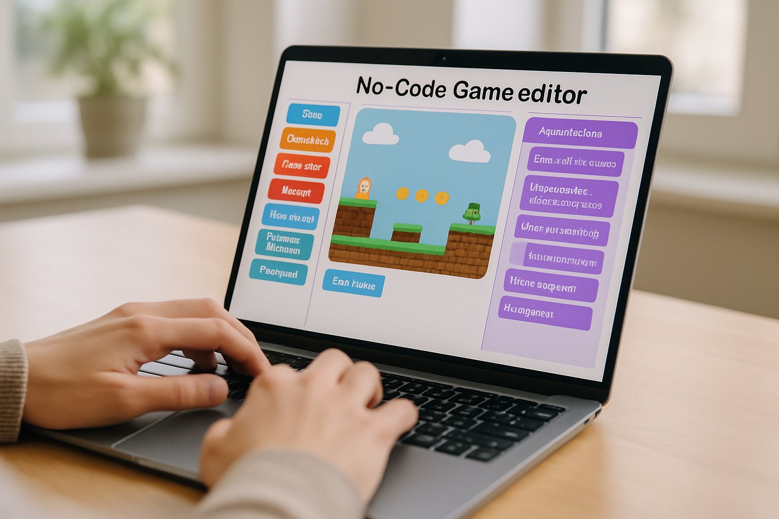 No-Code Gaming interface on a laptop for YouTube Playables creation.
