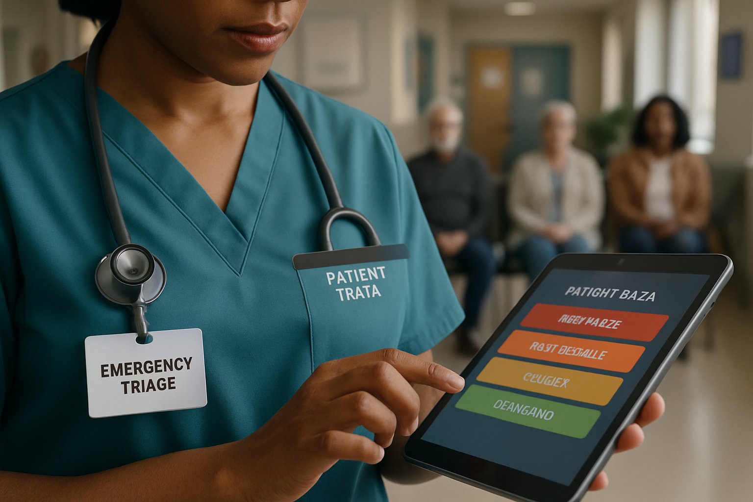 nurse using digital tablet for patient triage prioritization systems in emergency department