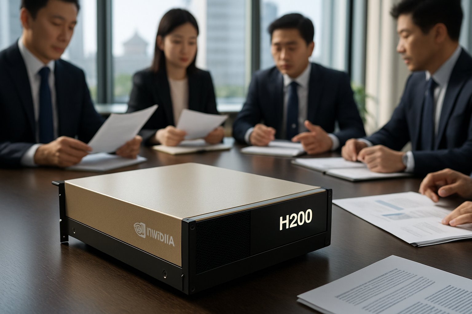 Meeting with Nvidia H200 hardware and business professionals in Beijing.