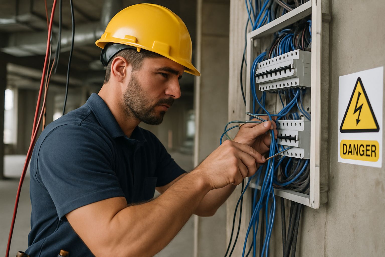 Skilled electrician installing panels in modern infrastructure facility