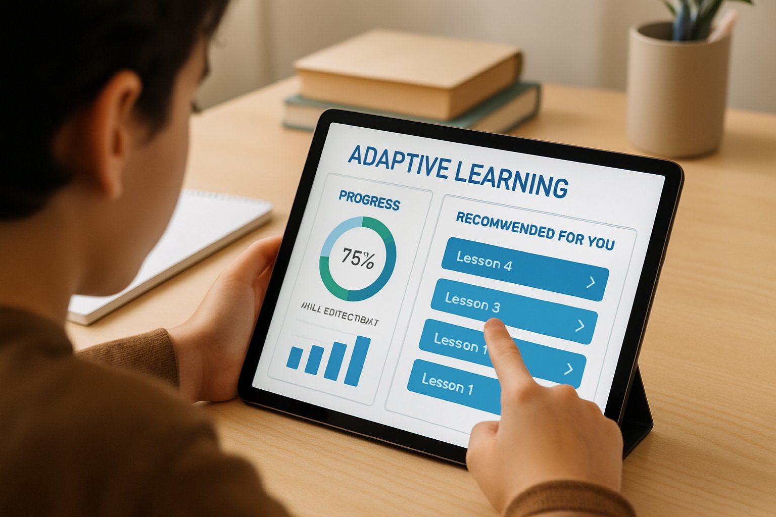 Student reviewing adaptive learning pathway engines dashboard with personalized recommendations.