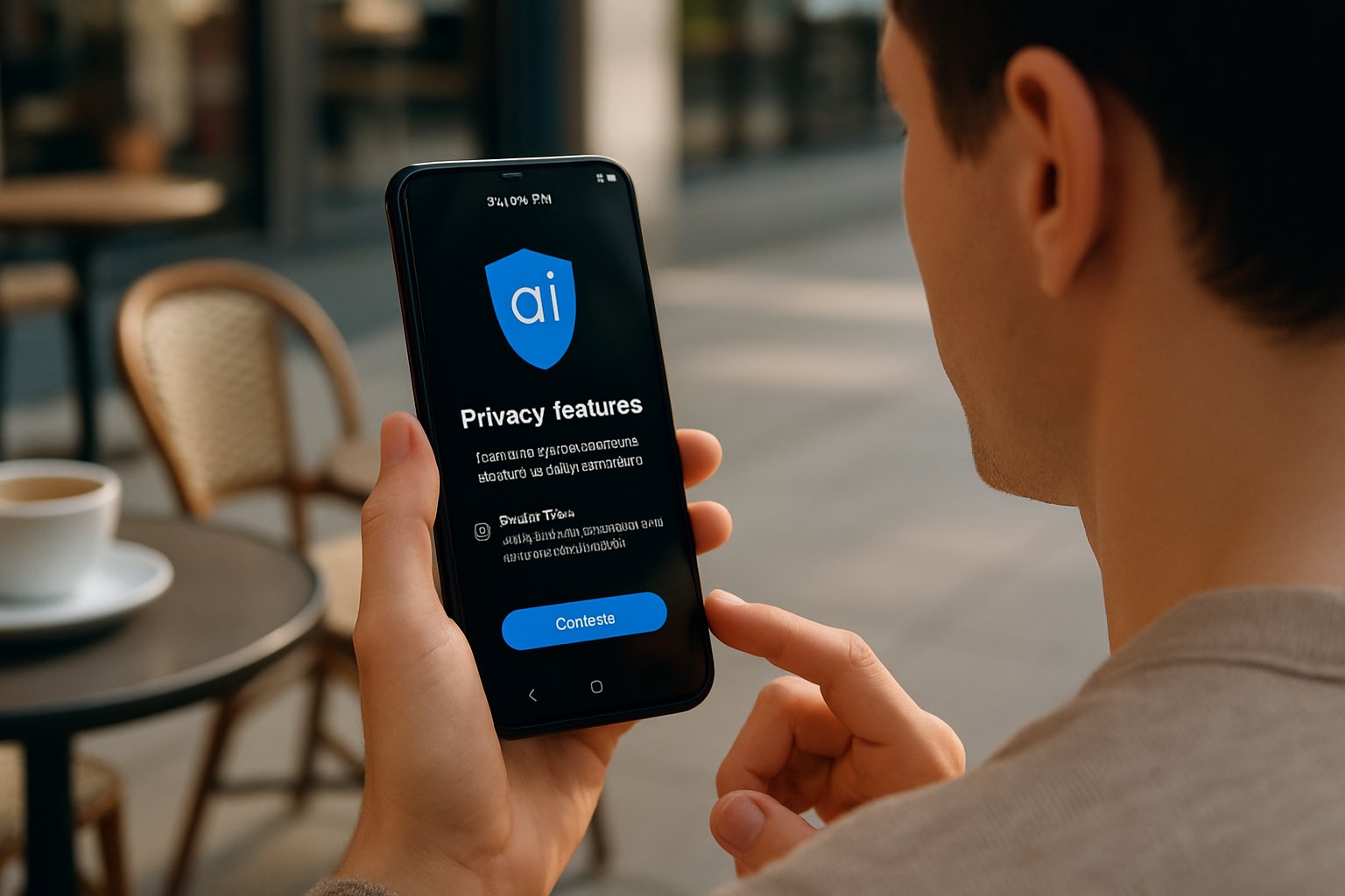 User interacts with Samsung AI-driven Consumer Tech in urban setting.