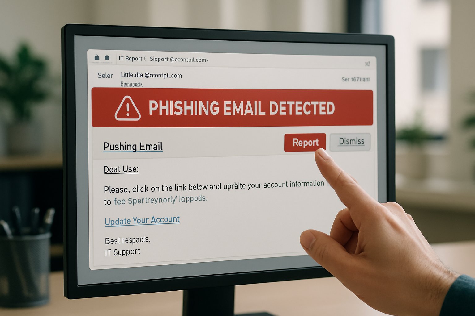 Simulated phishing email alert on phishing simulation platforms interface