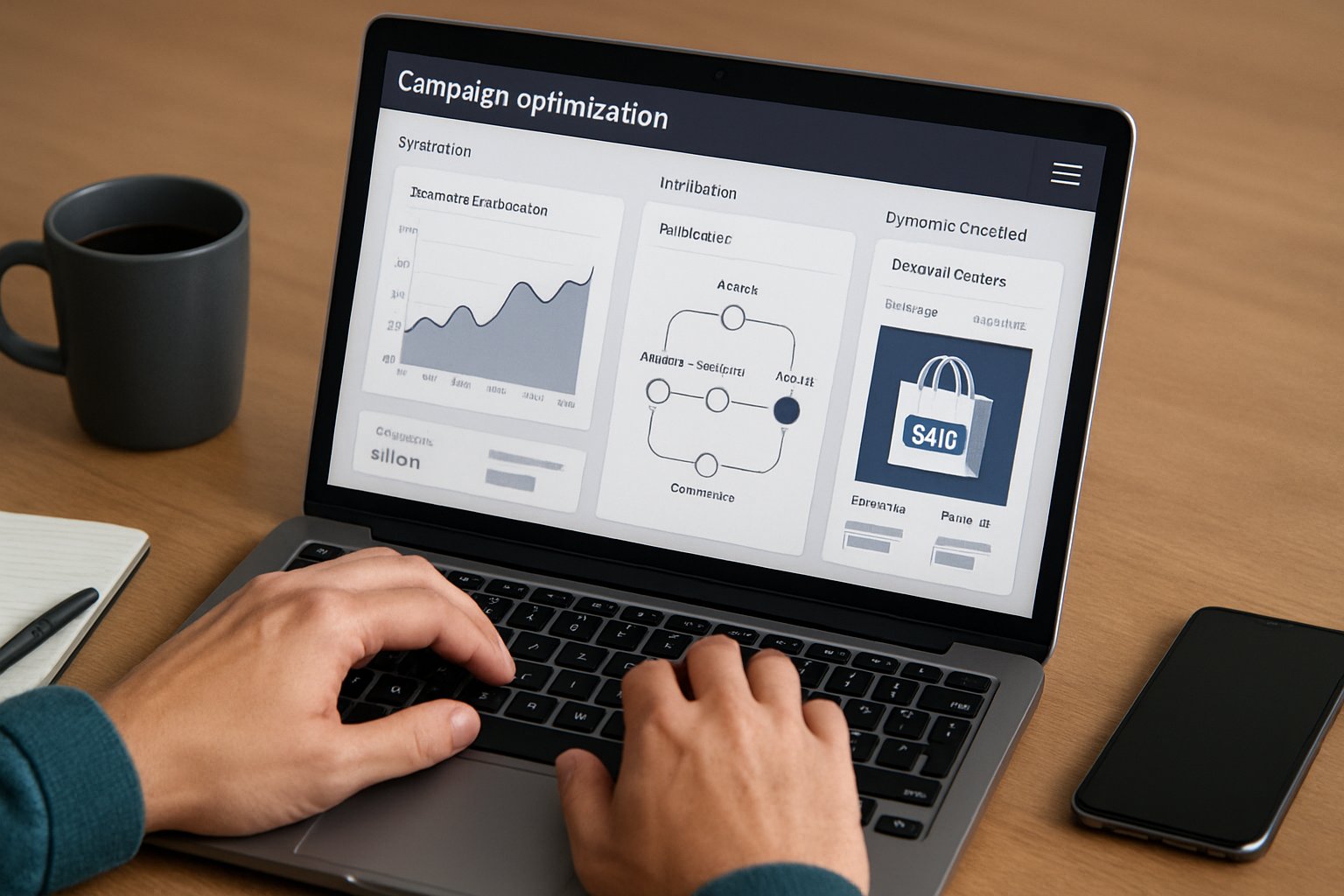 Generative campaign optimization platforms dashboard on marketer’s laptop screen.