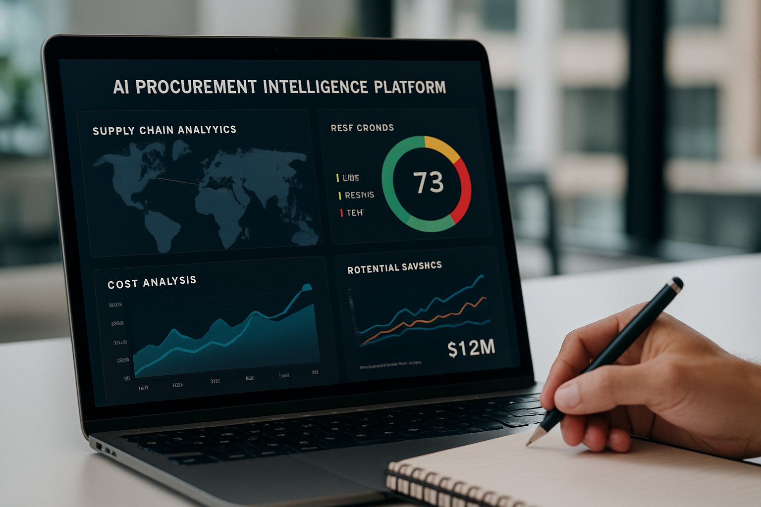 AI Procurement Intelligence Platforms dashboard displaying supplier risk and savings data.