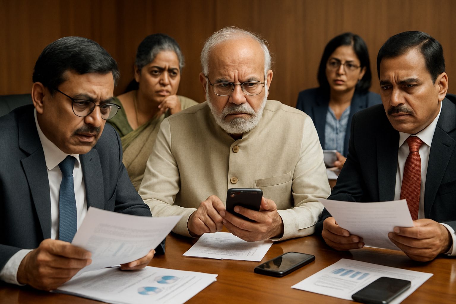 Leaders discuss Smartphone Security Rules during a boardroom policy meeting.