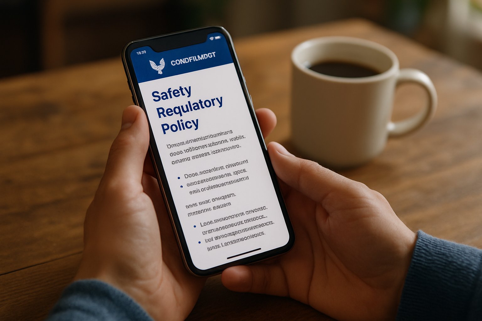 Smartphone shows Safety Regulatory Policy update on government website