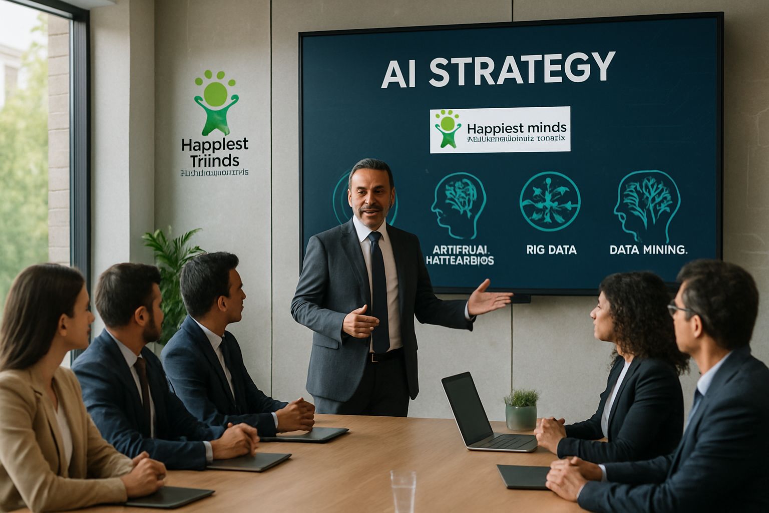 Happiest Minds executive presenting AI-first strategy to colleagues