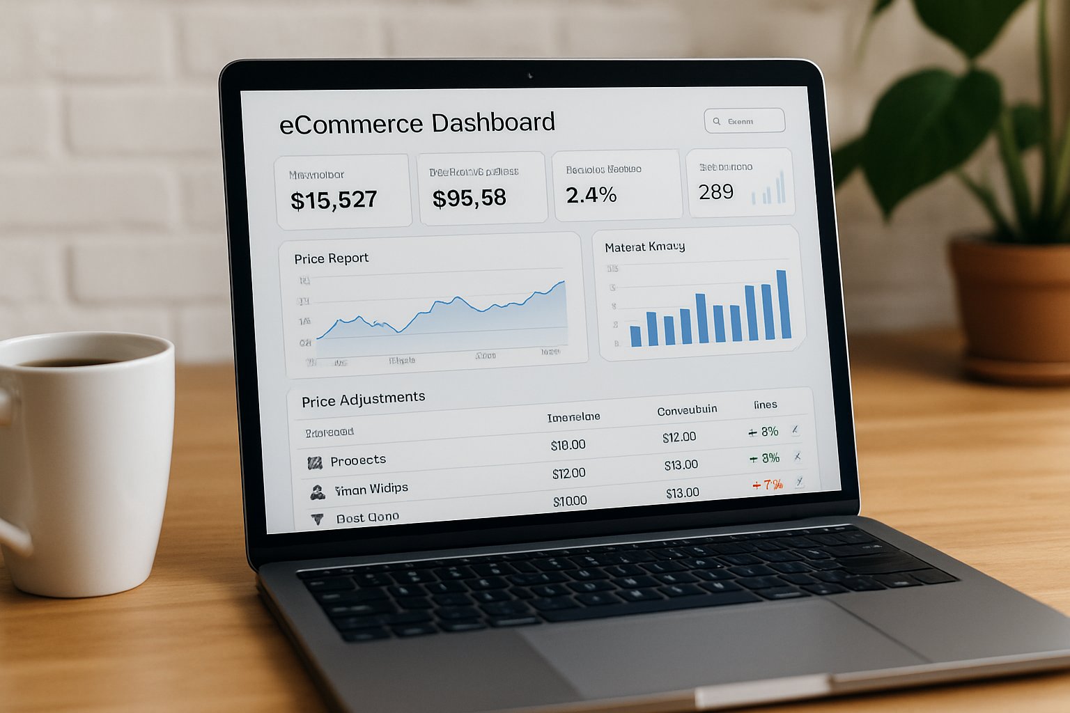 Laptop displaying autonomous pricing optimization engines interface on an eCommerce dashboard.