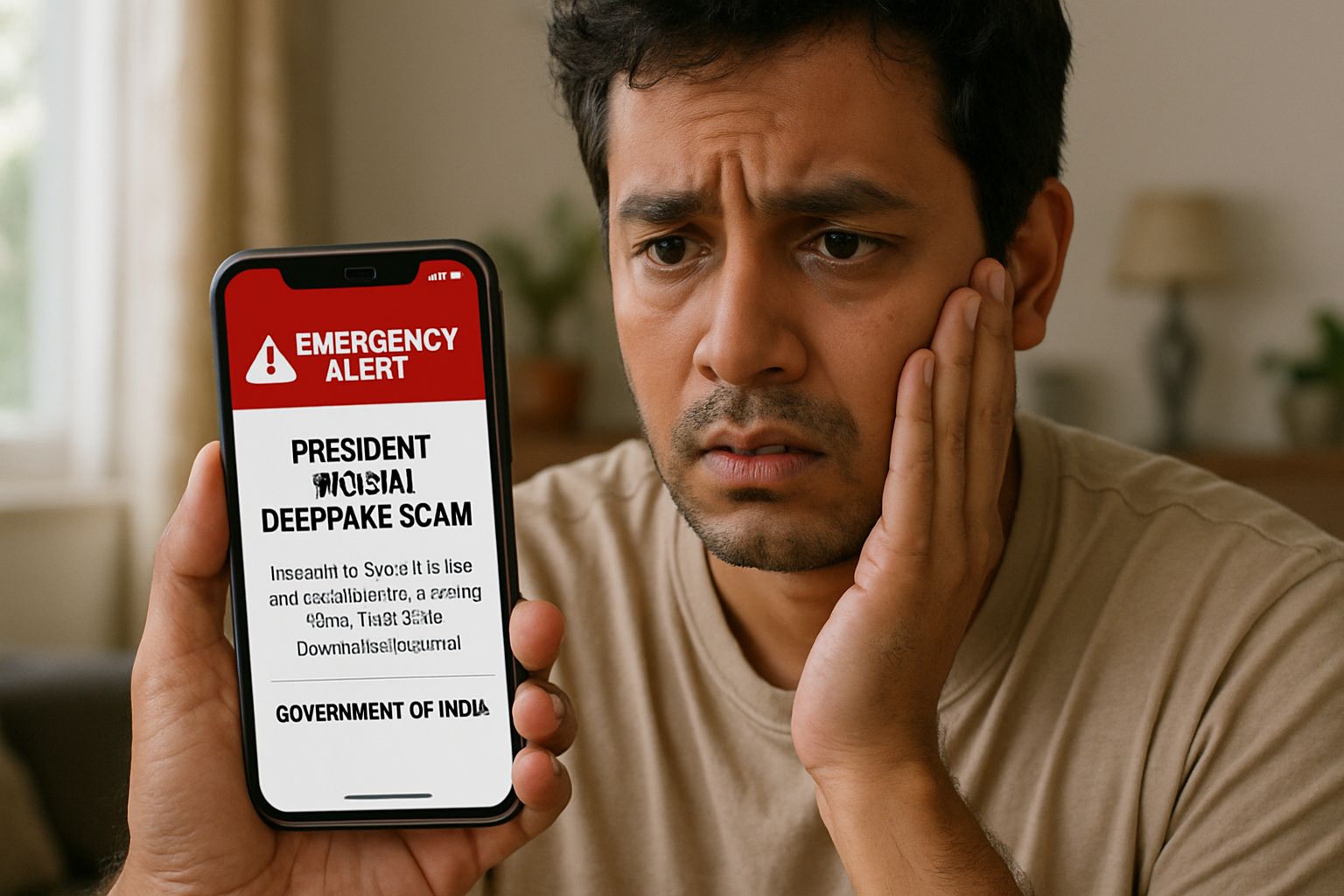 Indian citizen receives President Murmu deepfake scam alert on smartphone.