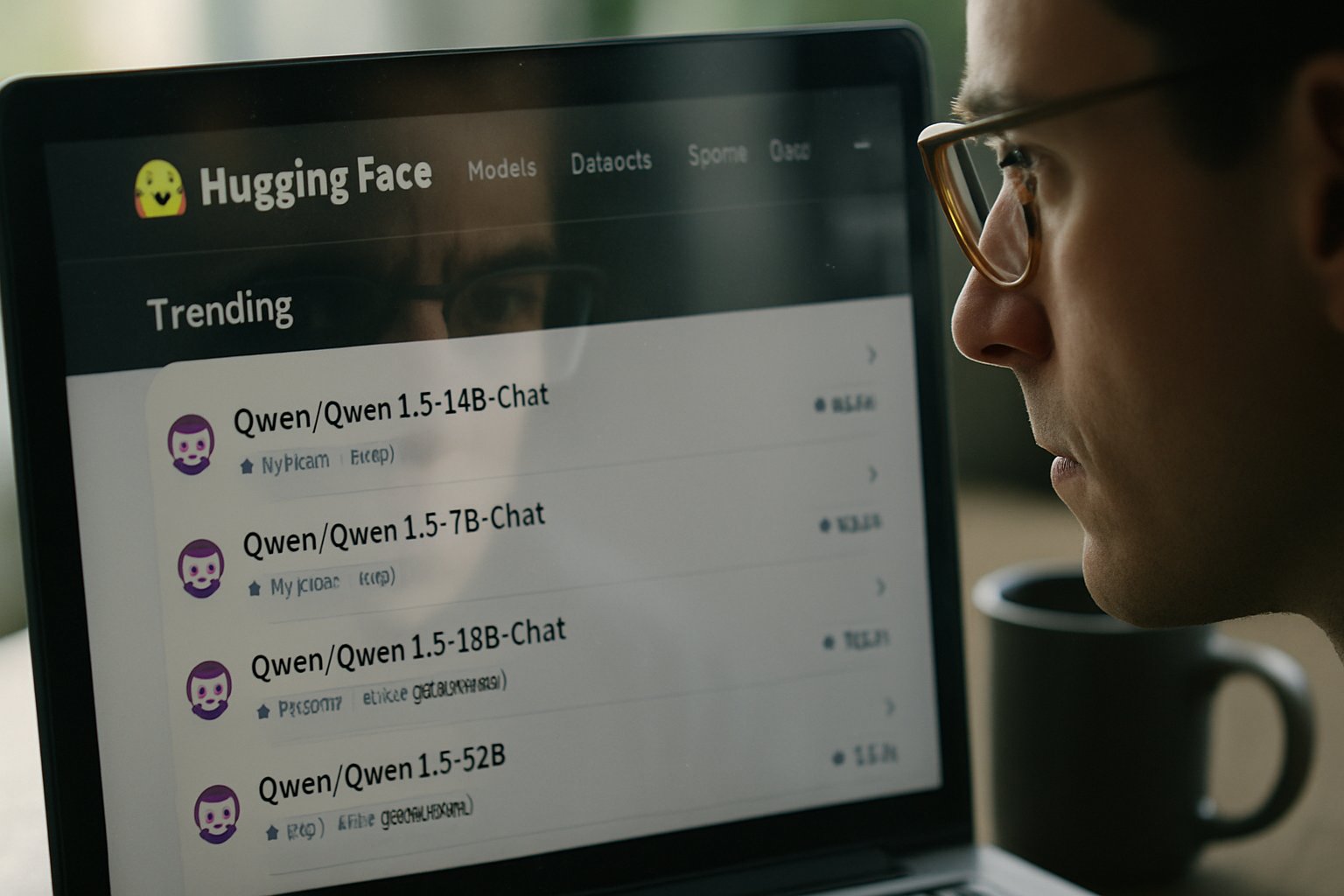 Qwen AI model trending on Hugging Face as seen on a computer screen.