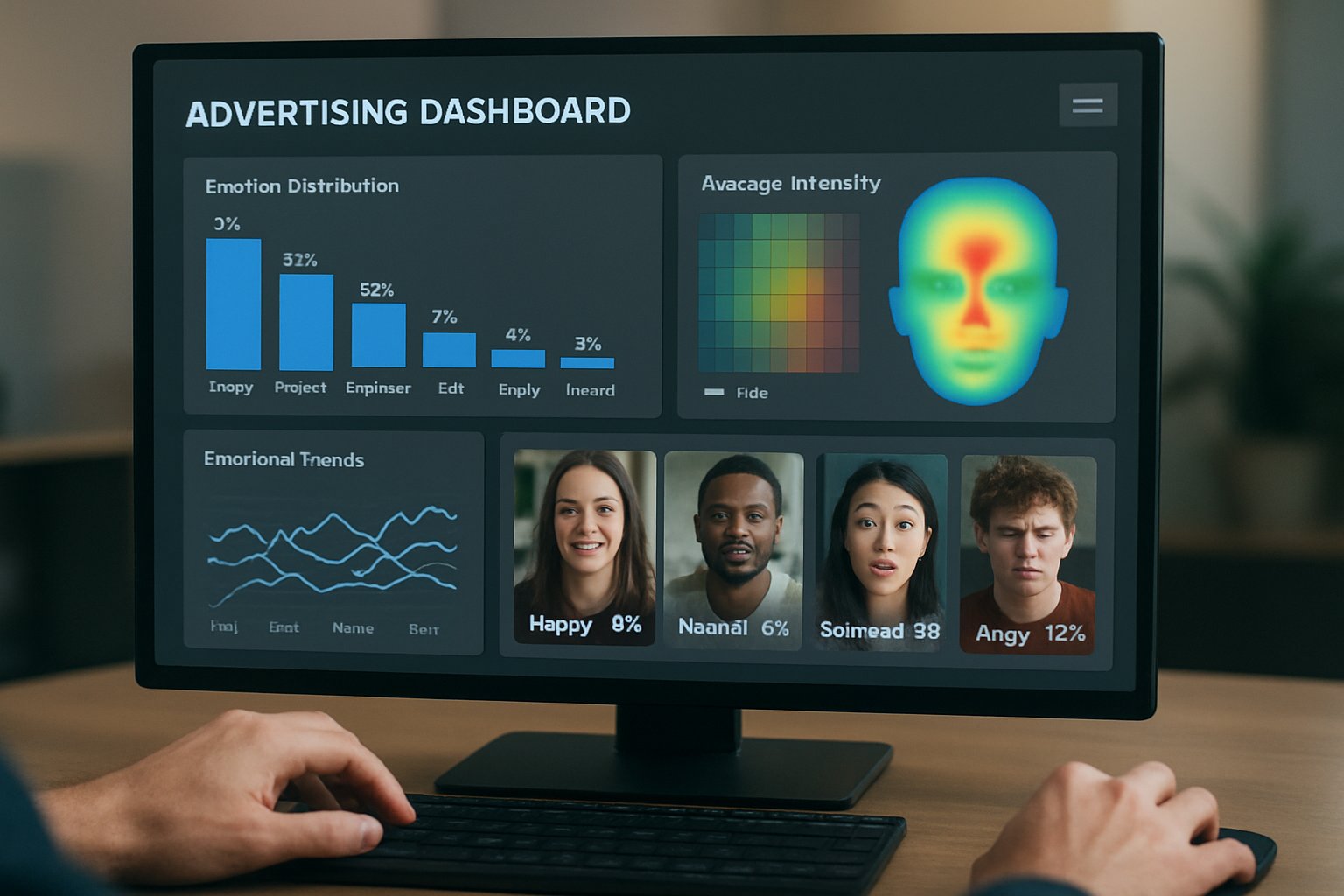 Dashboard showing Emotion-Aware Advertising Engines evaluating live consumer facial responses.
