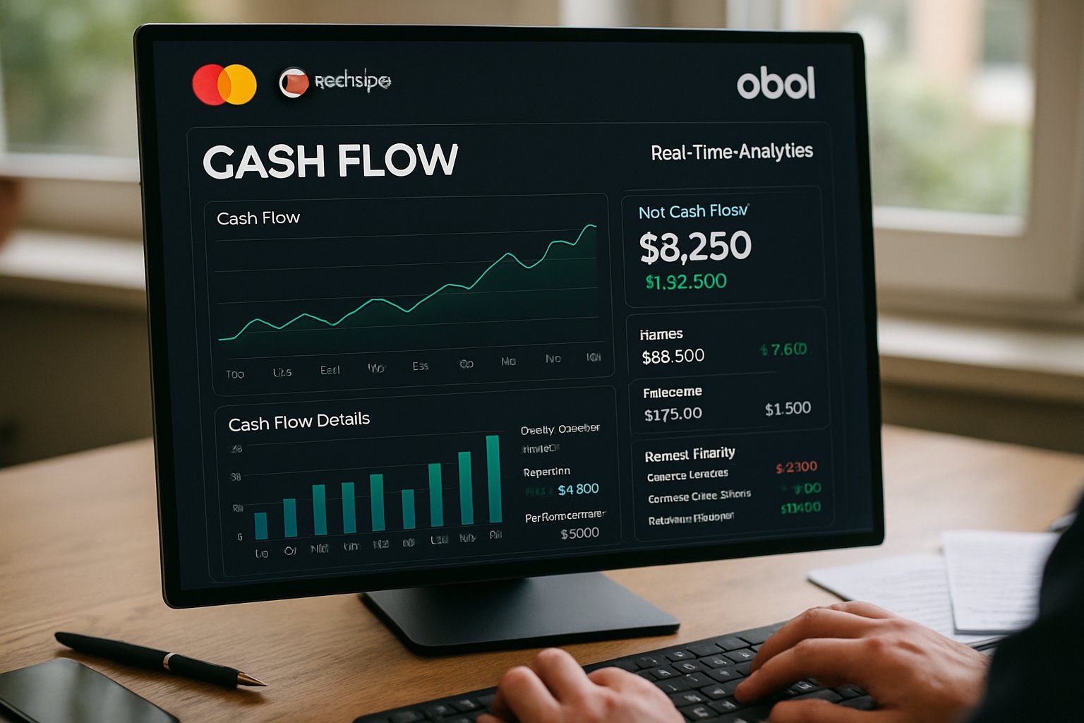 Fintech AI Tools dashboard displaying Mastercard and Obol financial analytics.