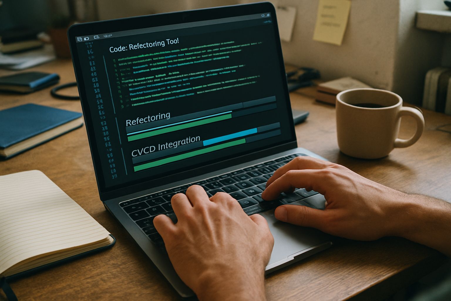Hands-on coding with autonomous code refactoring agents displayed on laptop