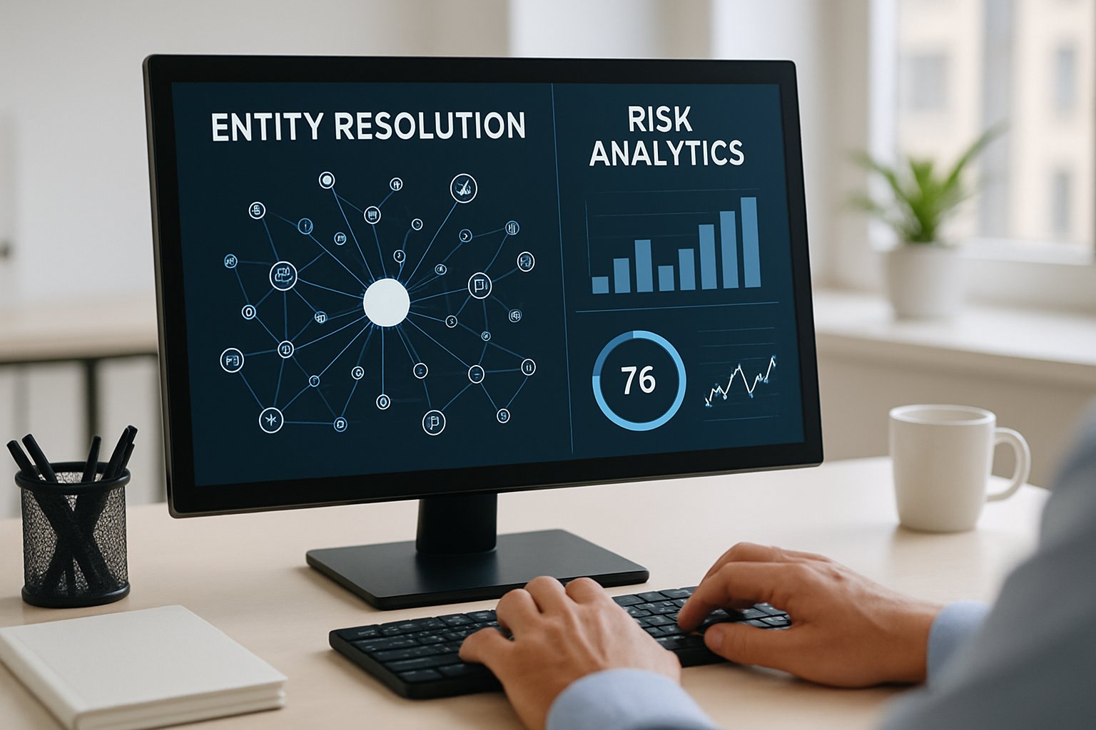 Workstation showing knowledge graph-based risk intelligence platforms for risk analytics.