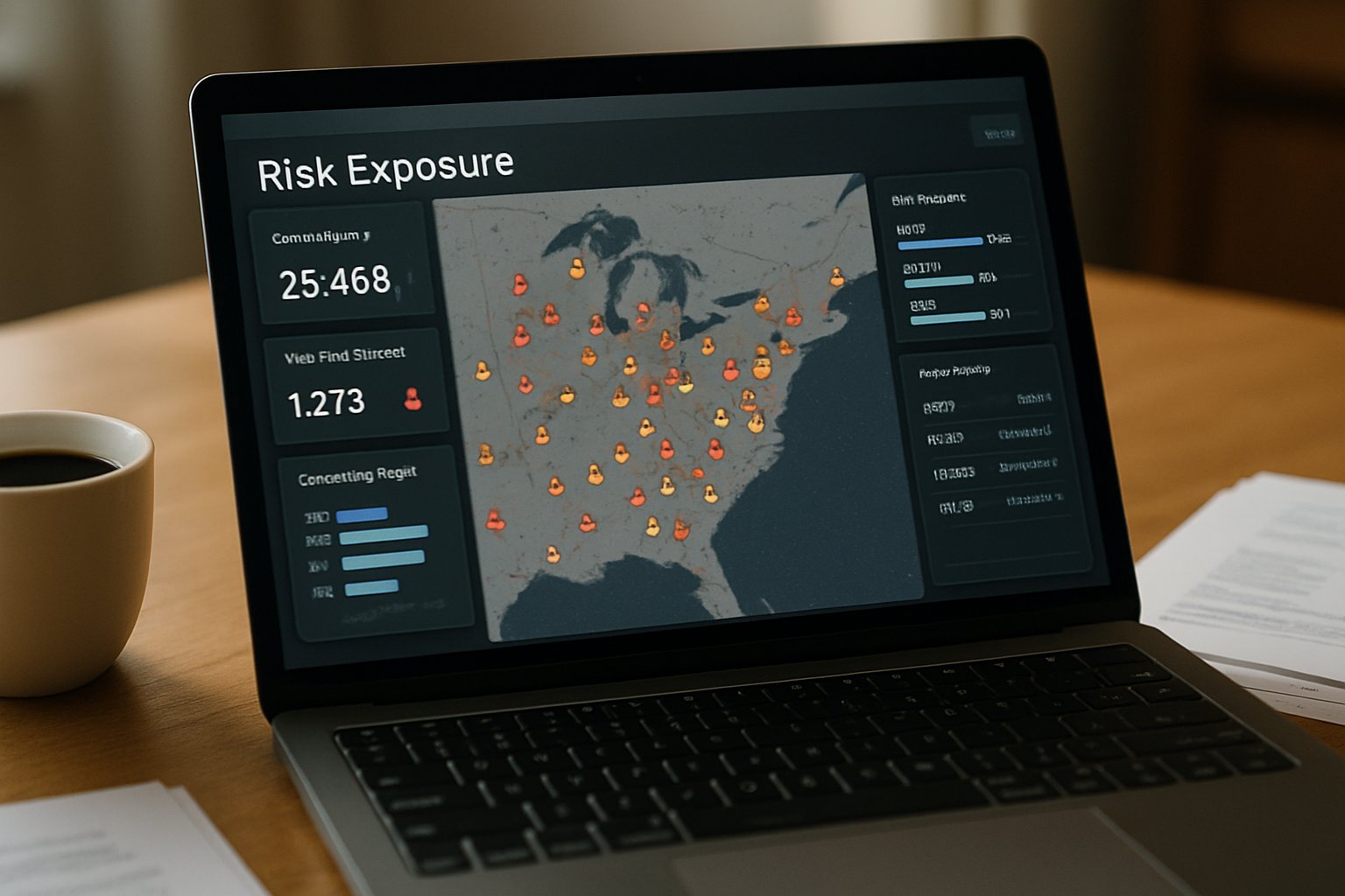 Close-up of risk exposure mapping tools dashboard for underwriting analysis