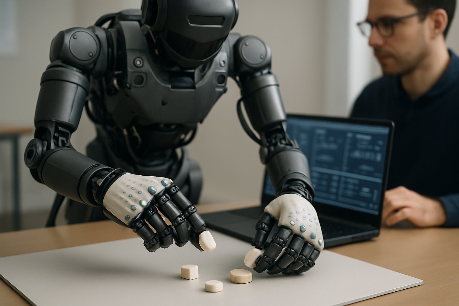 Autonomous Robotics AI robot demonstrating tactile sensor technology in real testing.