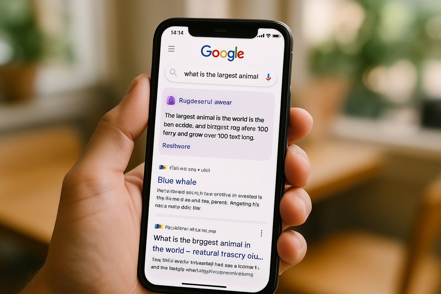 Search AI powering instant answers on a smartphone Google search page.