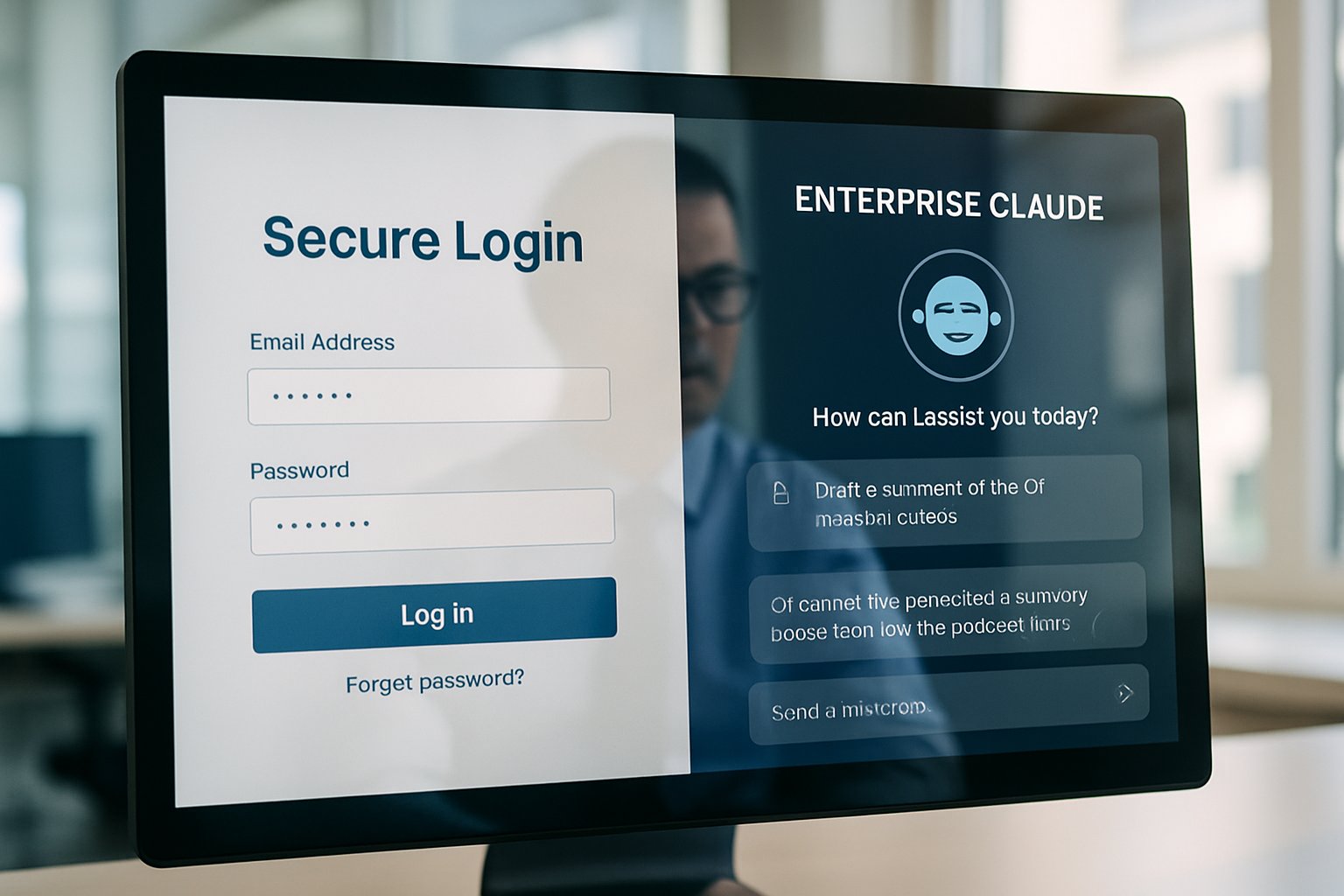 Secure Enterprise Claude AI interface on employee's desktop screen.