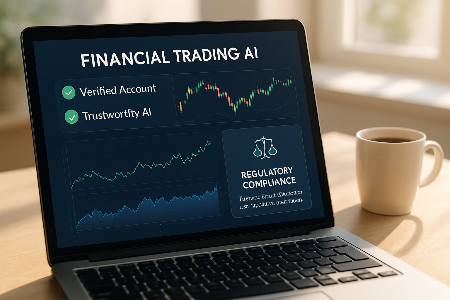 Financial Trading AI dashboard displaying regulatory compliance and verification checks.