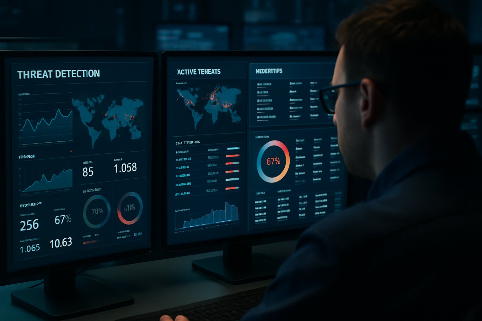 Security analyst using Zero-Trust AI Security Layers in a real operations center.