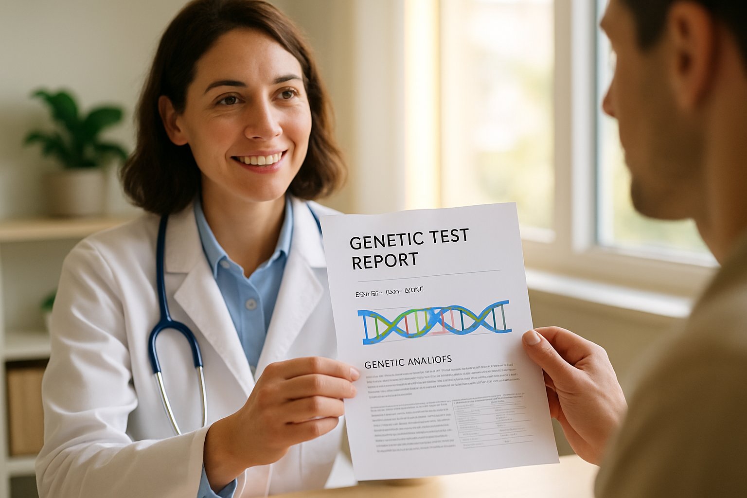 Doctor shares Precision Medicine genetic report with patient in real clinical setting.