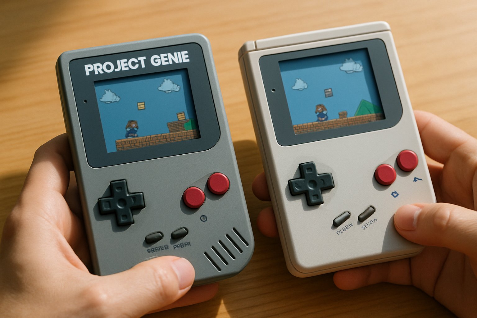 Project Genie compared to handheld Nintendo knockoff device