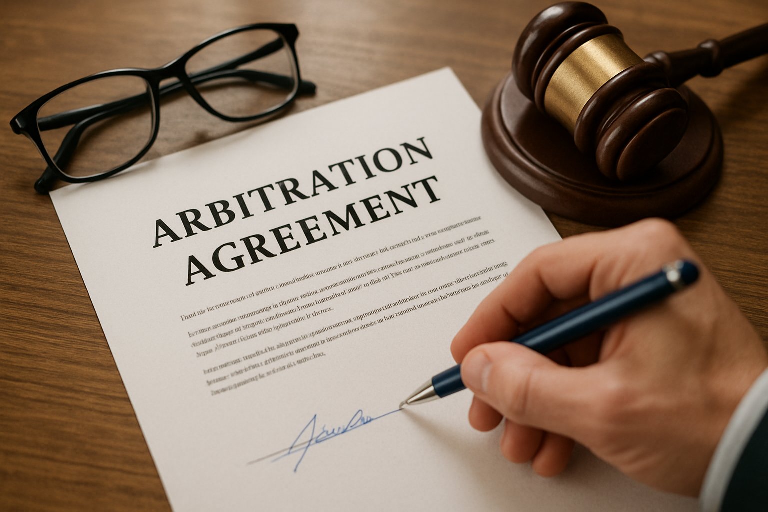 Signing mandatory investor arbitration agreement concept.