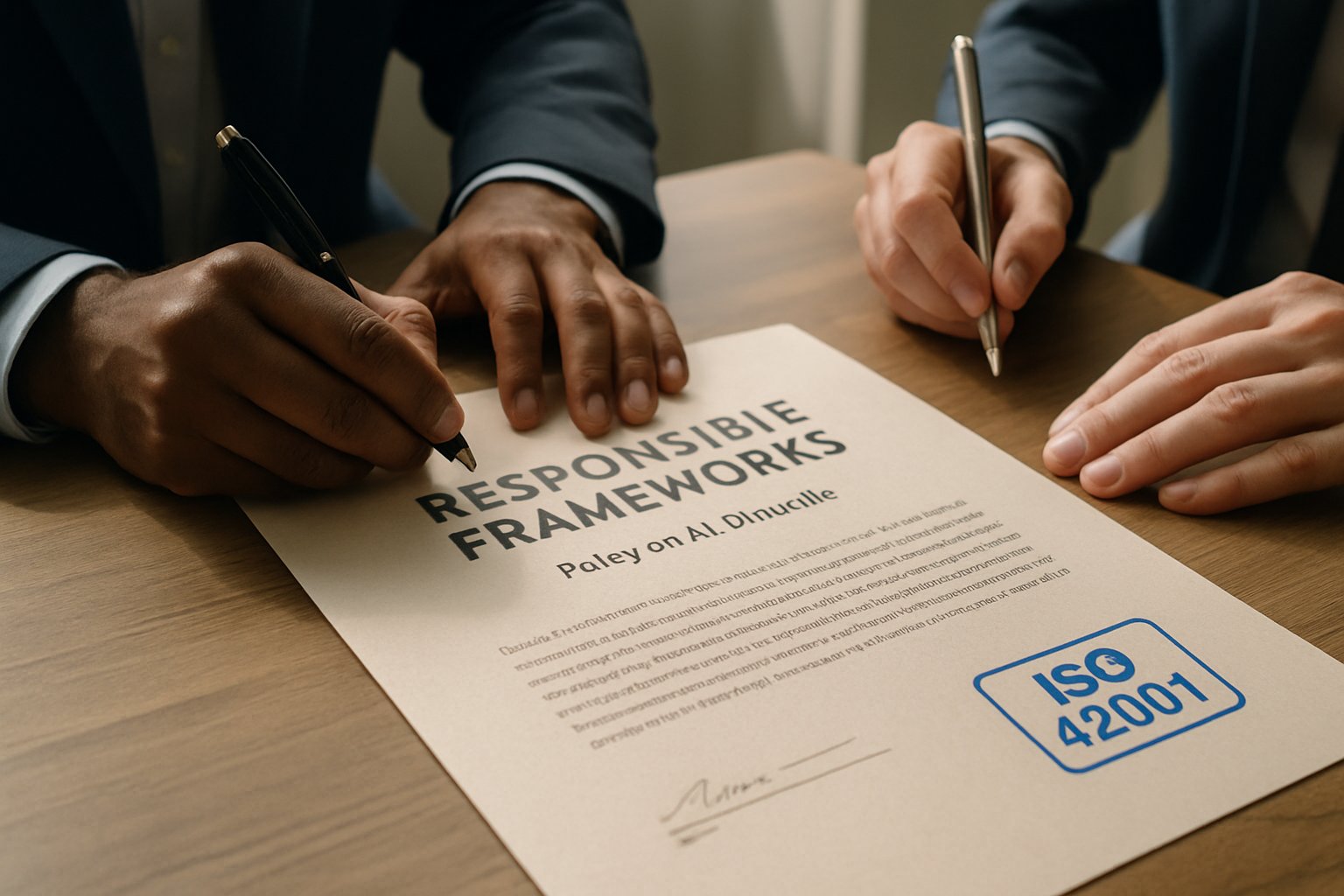 Signing Responsible Frameworks policy document for AI oversight and compliance.