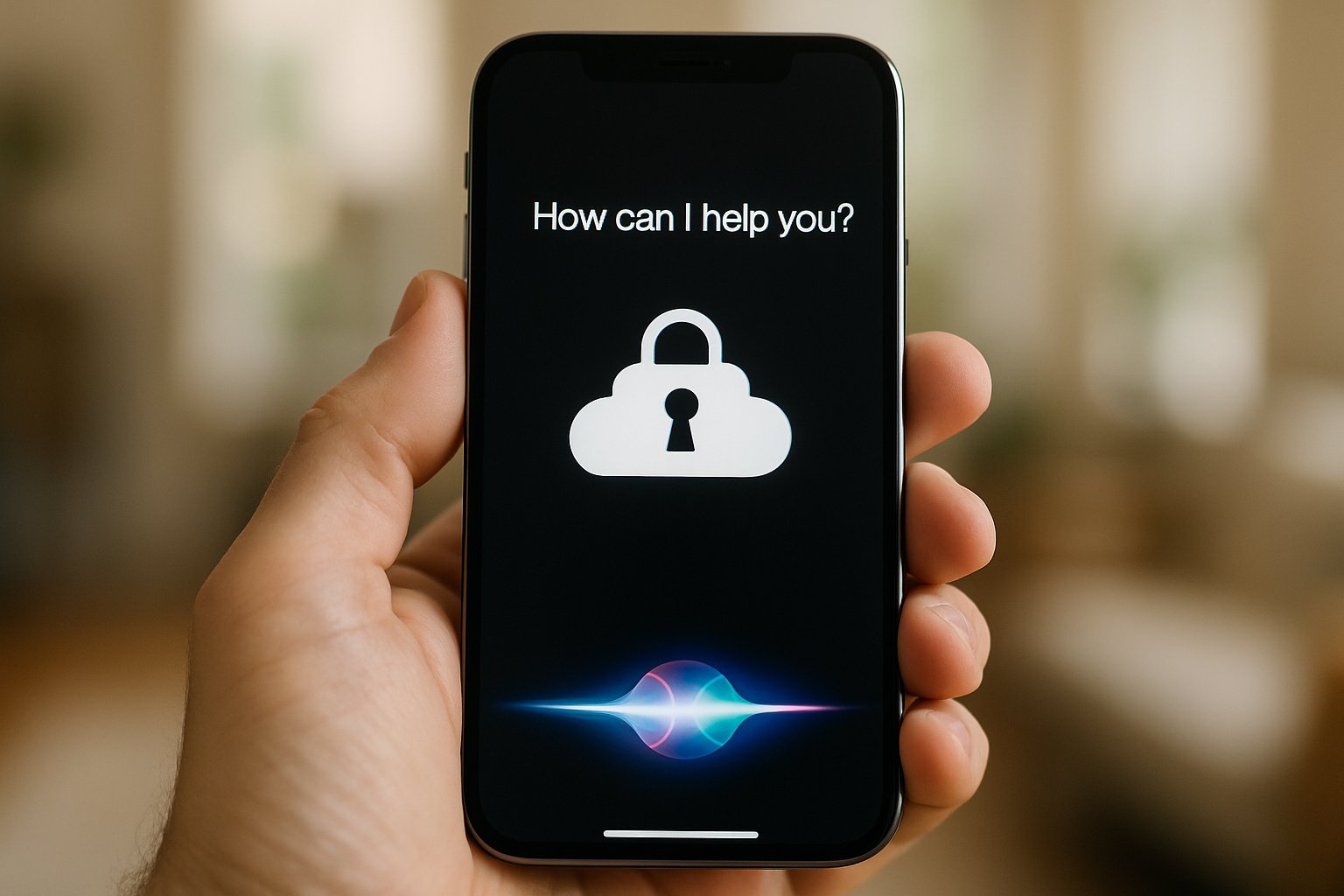 Smartphone with Siri using Private Cloud for AI voice processing.