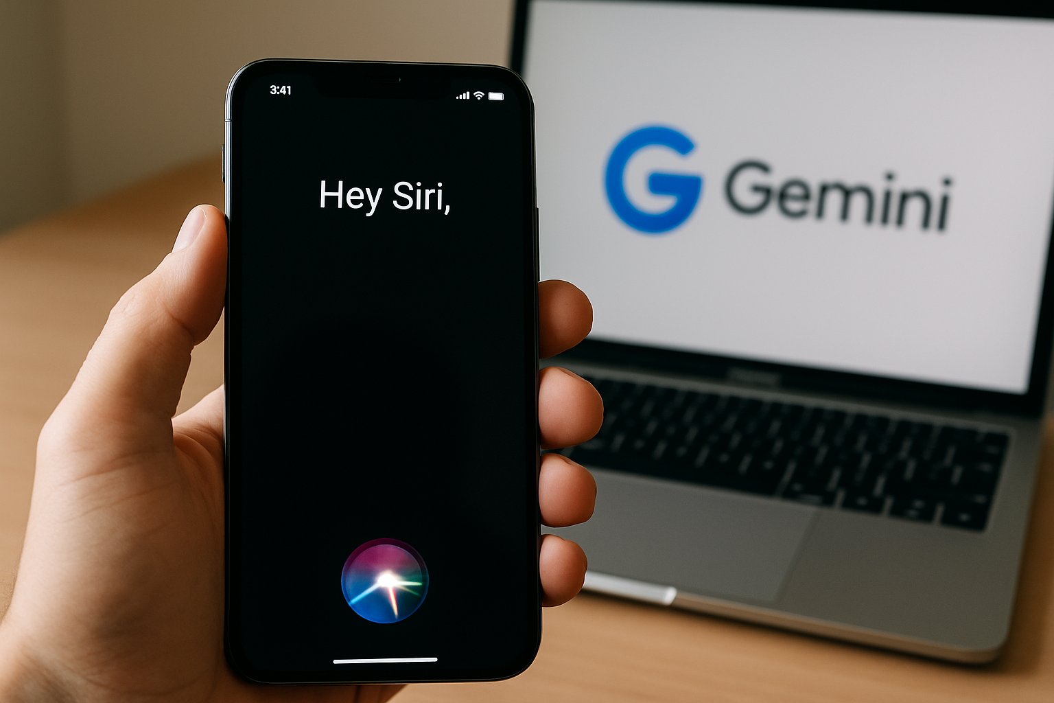 Smartphone with Siri and Gemini representing Apple-Google partnerships
