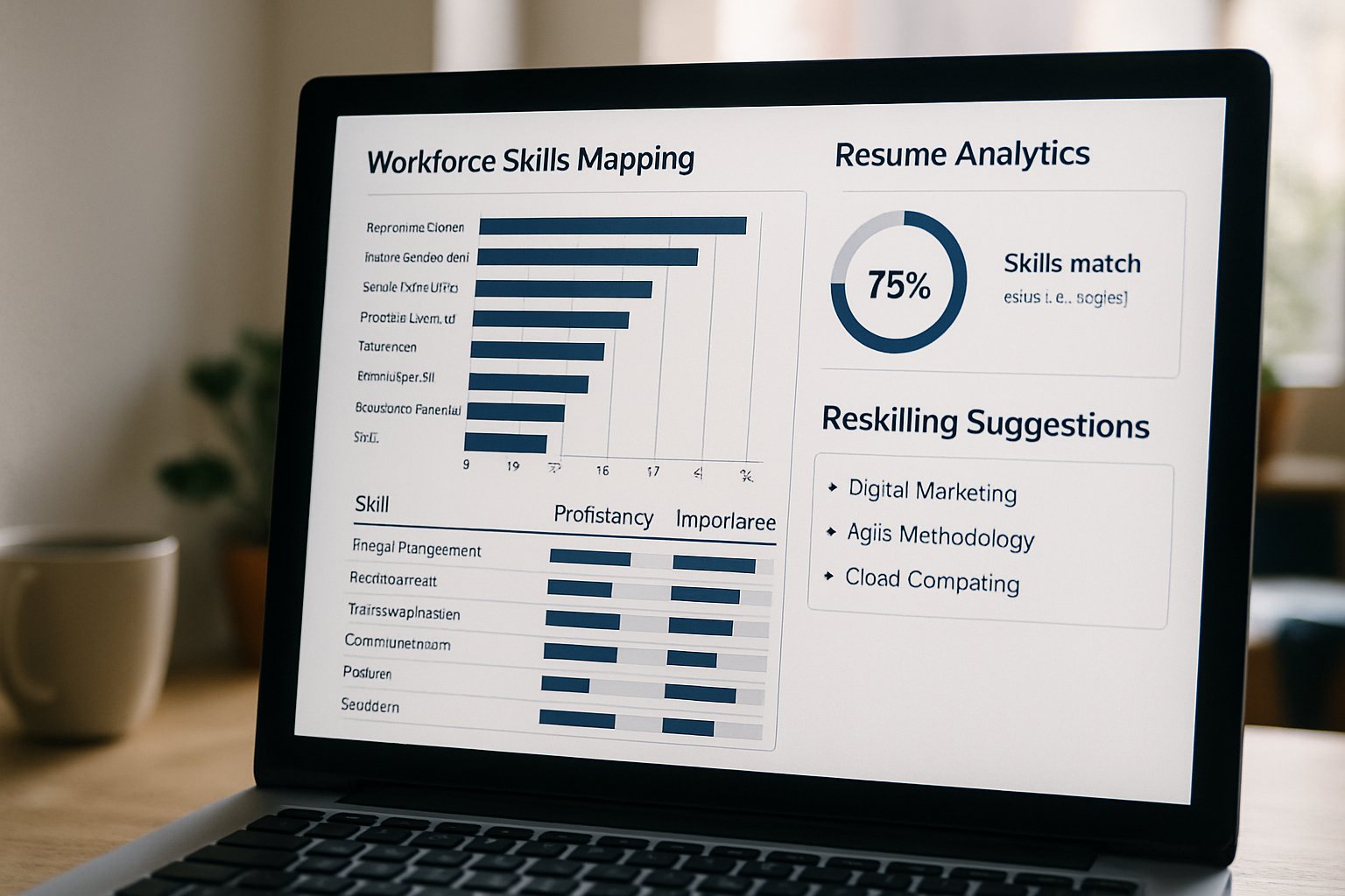 Digital platform for Workforce Skill Intelligence Platforms showing reskilling and skills mapping features.