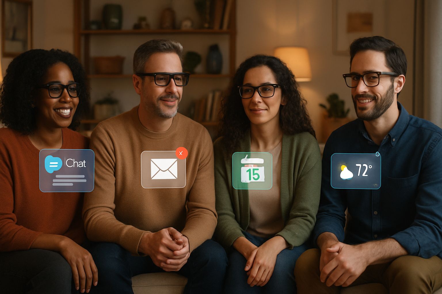 Group of friends using Smart Glasses at home