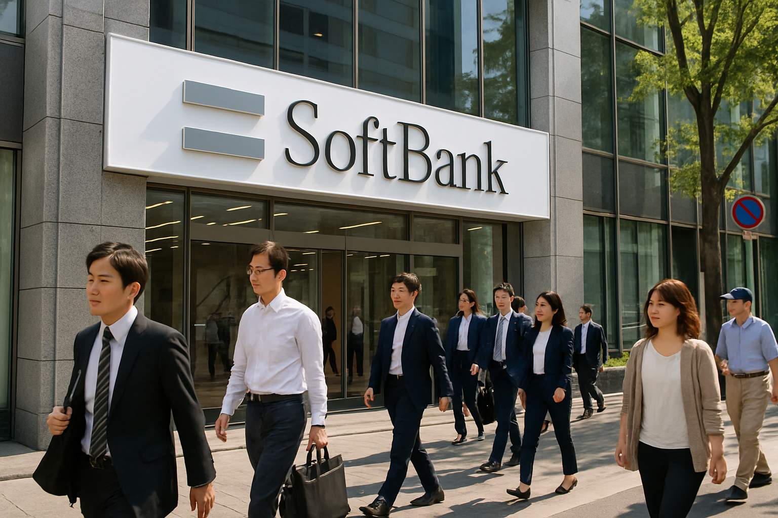 SoftBank headquarters in Tokyo on busy day