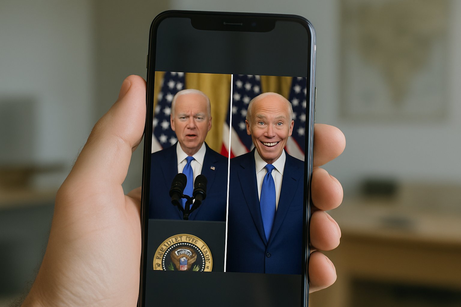 Phone comparison shows Digital Misinformation in altered and real images
