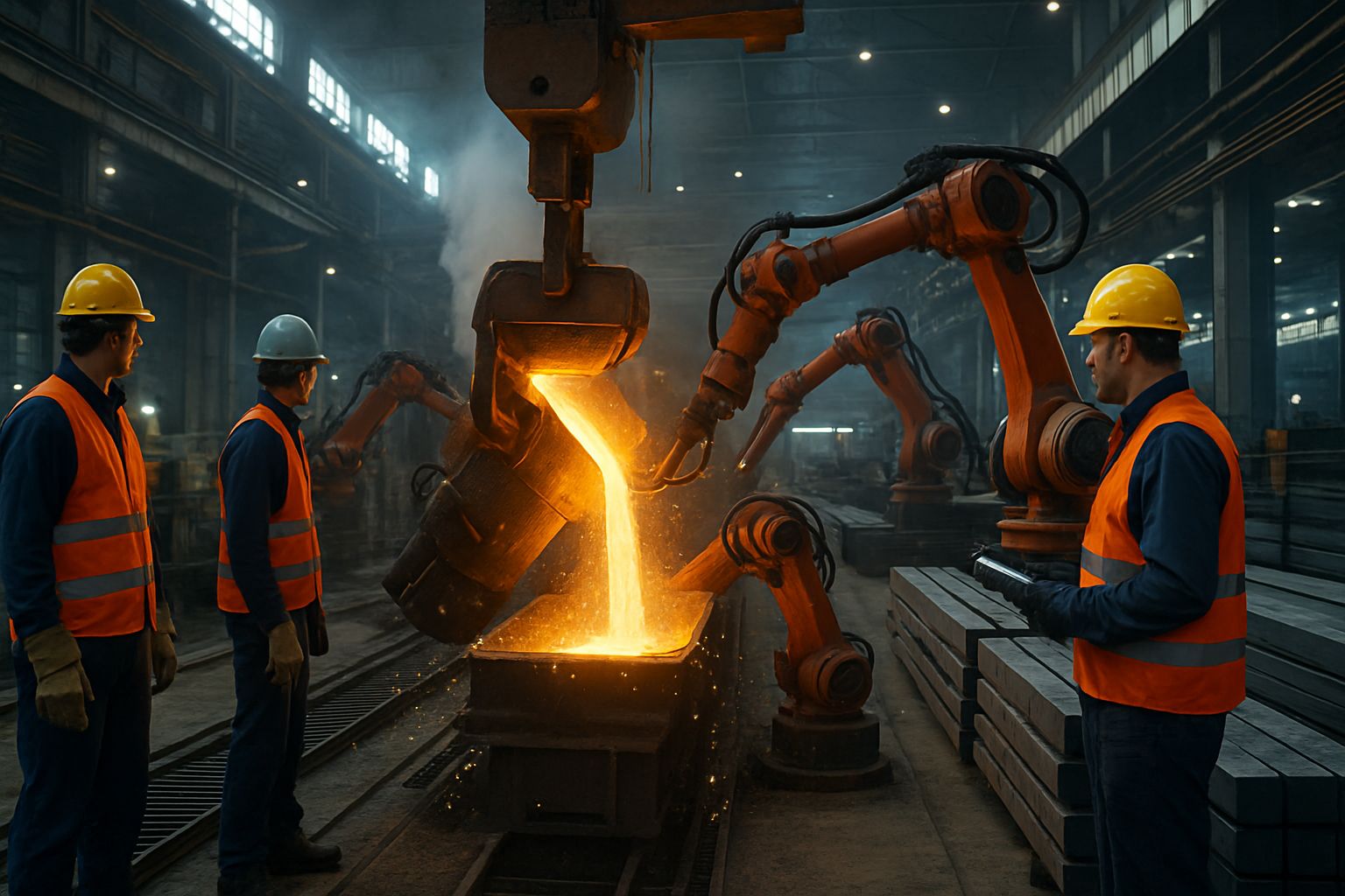 Steel plant workers enabling AI infrastructure expansion.