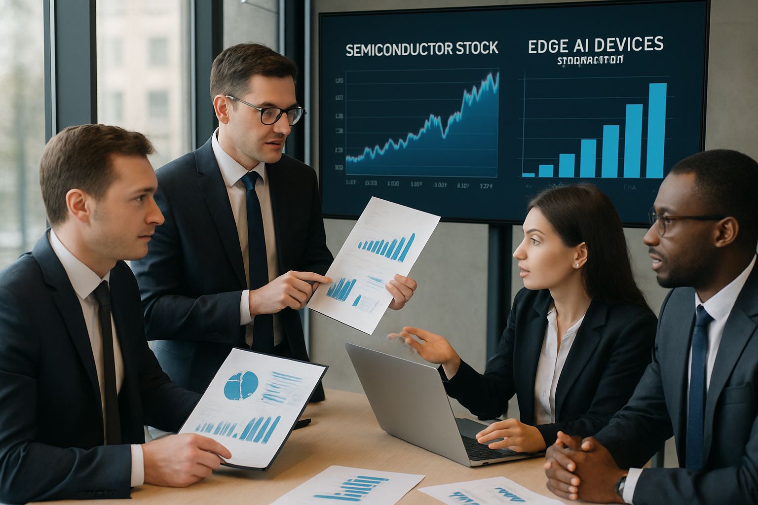 Business executives review Edge AI Semiconductor stock performance after offering.