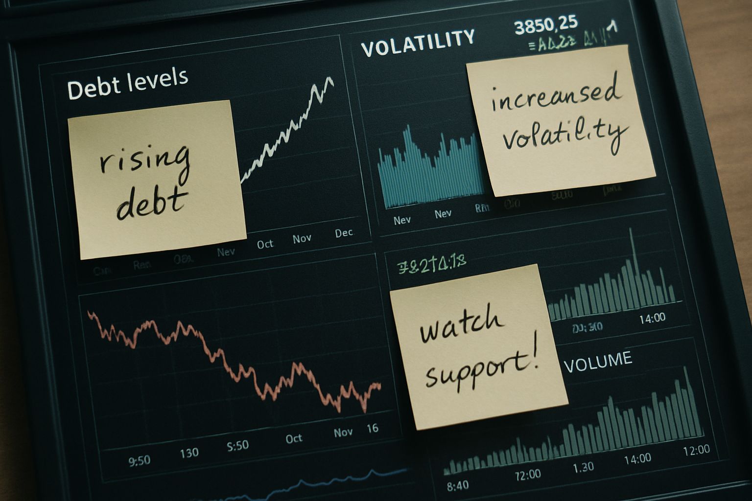 Systemic Leverage visualized through charts and annotated data on a real stock market dashboard.