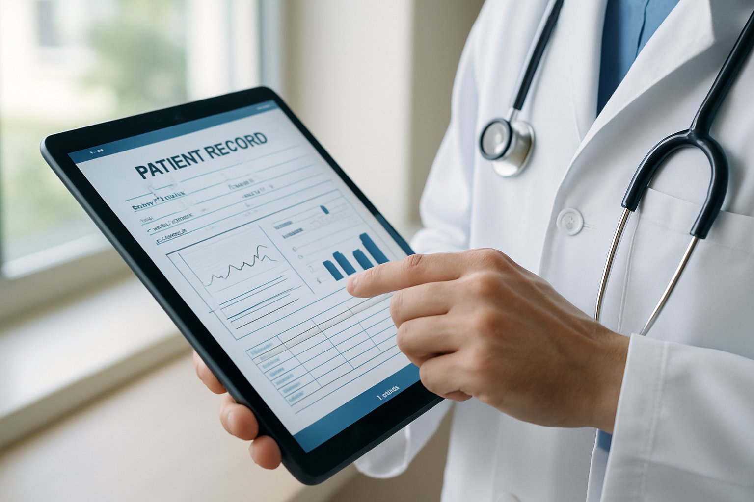 Healthcare Technology Services professional utilizes tablet for patient records