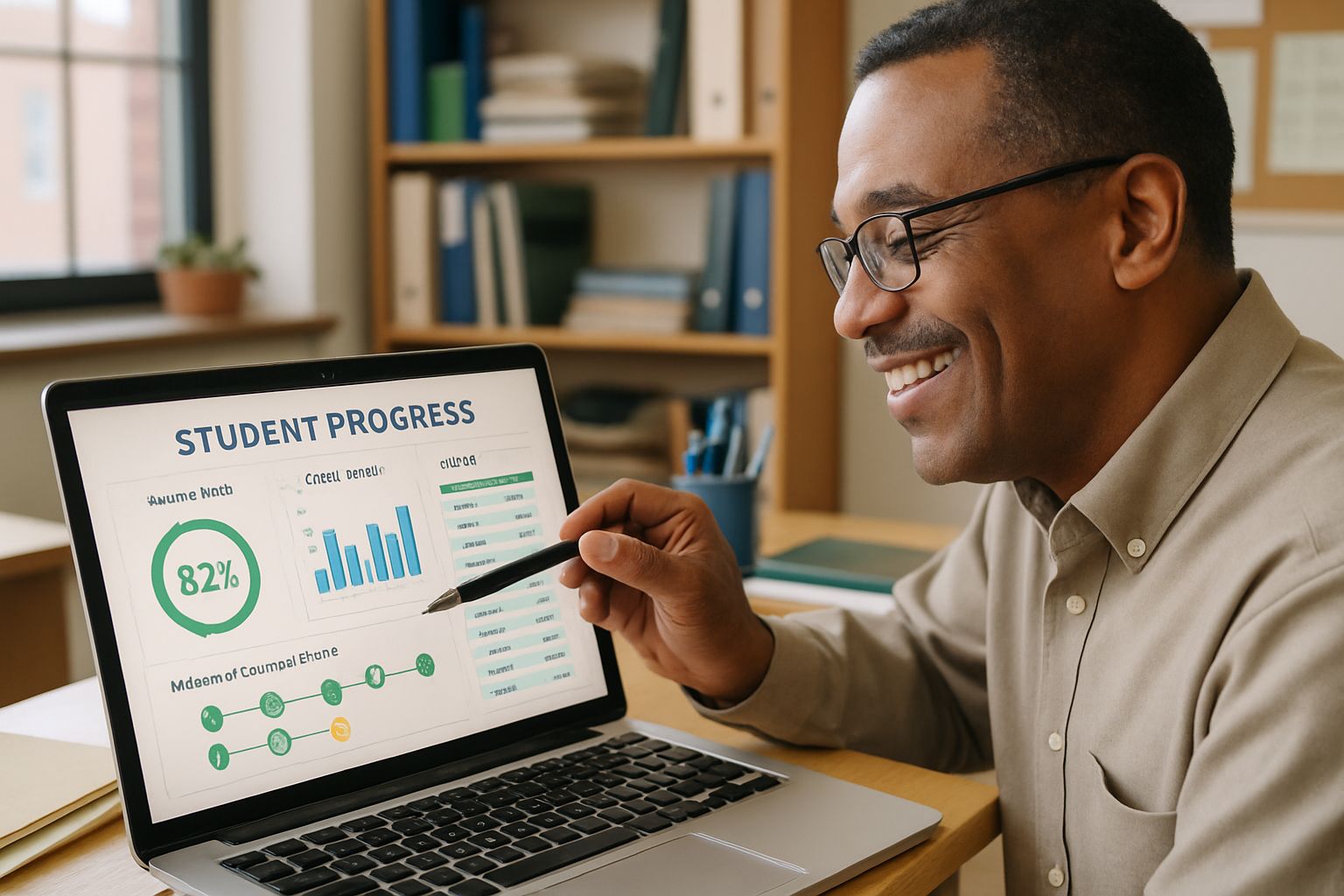 Educator using Adaptive Learning Path Engines dashboard to monitor student progress.