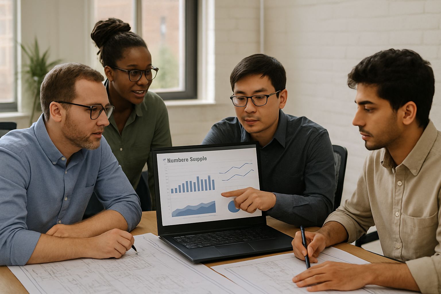 Engineers analyzing AI Memory Supply data together in a modern workspace.