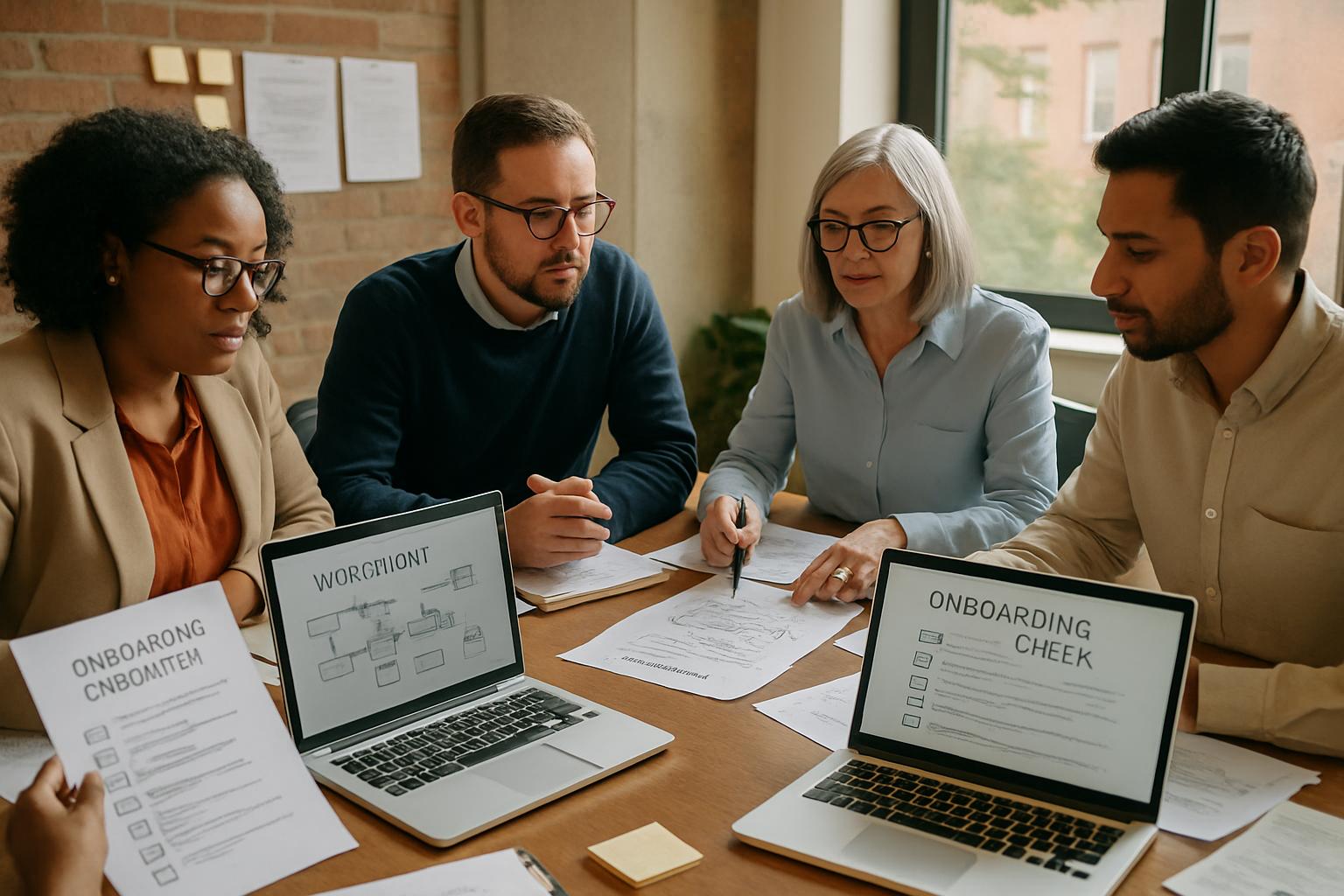 Diverse HR team collaborates using Automated HR Workflows to streamline onboarding