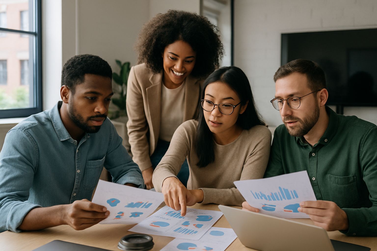 Team discusses Autonomous Customer Churn Prediction Engines in office setting