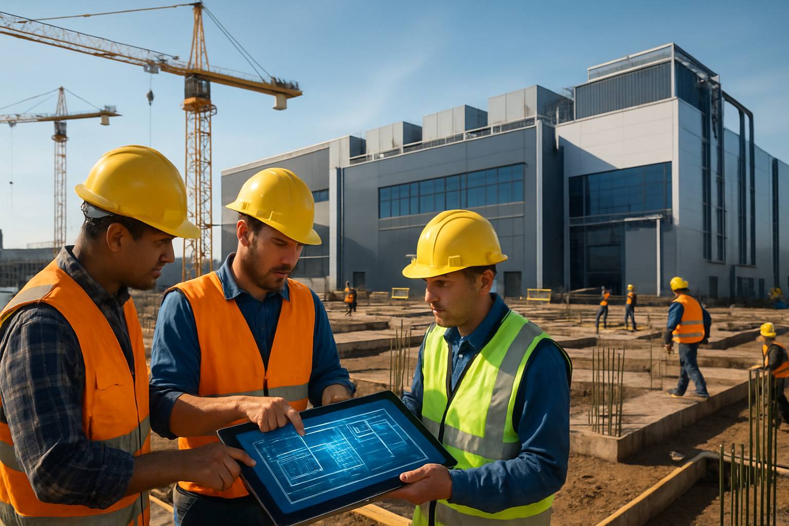 Construction workers on an Infrastructure Buildout project at a tech facility.