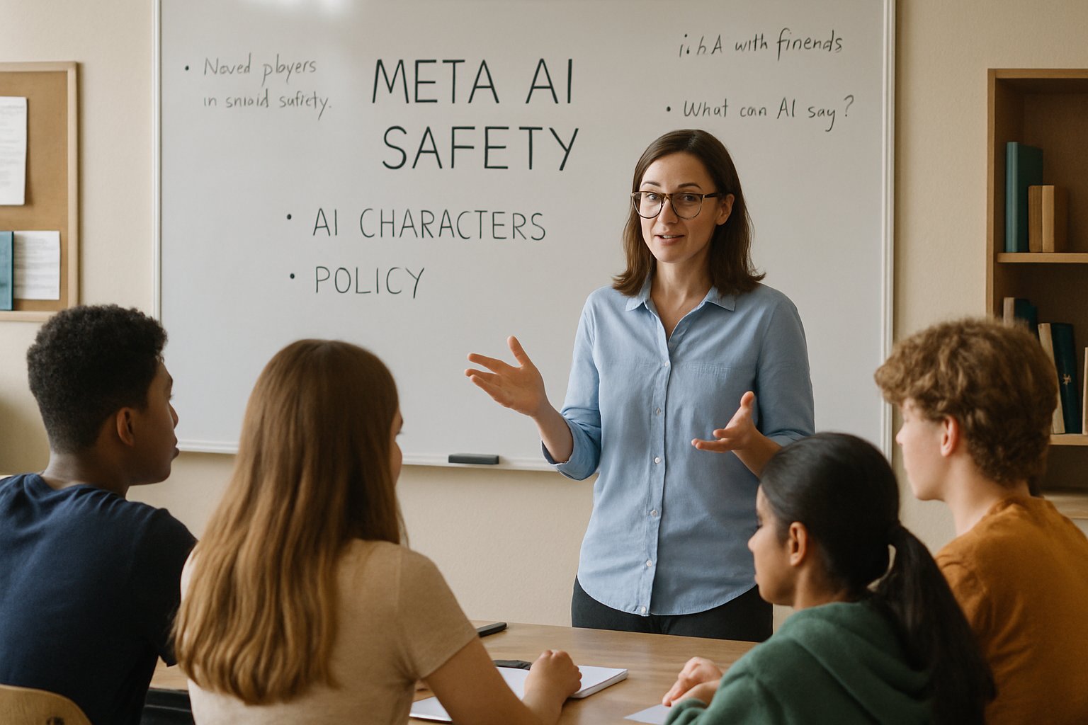 Classroom discussion on Meta AI Safety and responsible AI access for teens.